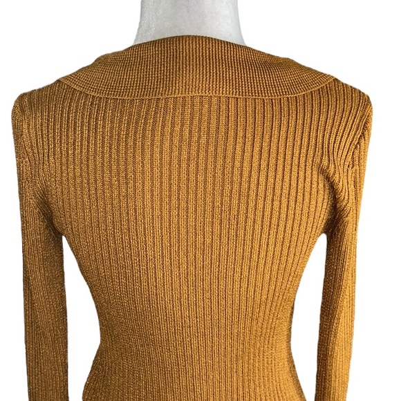 Intermix Collared Scoop Neck Copper Orange Ribbed Knit Cropped Sweater Top - S - Picture 10 of 15